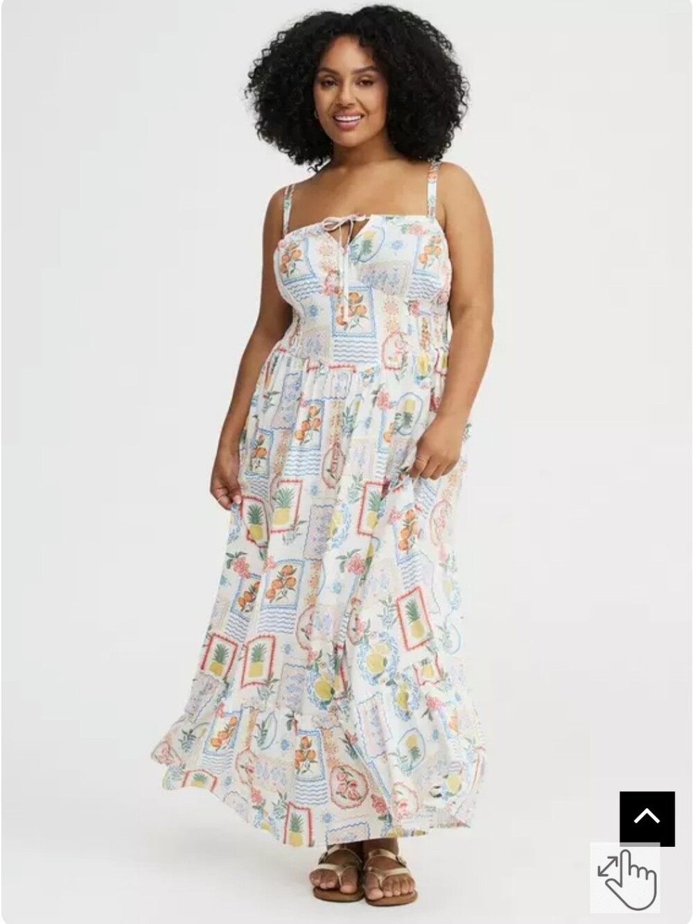 Smocked Detail Maxi Dress - White Multi